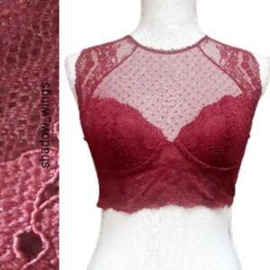Dobreva Lace Corset Top / Size 32D Dark Red Underwire Bustier Top